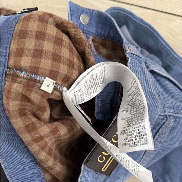 Brand new kids size 8 Gucci Blue Relaxed Fit Jeans with Plaid Cuff - Picture 6 of 8